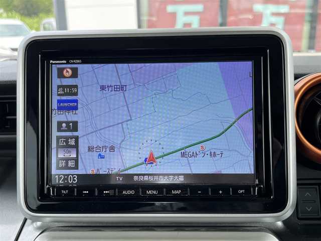 マツダ フレアワゴンタフスタイル ハイブリッドXT 奈良県 2021(令3)年 5.6万km 緑 ターボ/両側パワースライドドア/Panasonicナビ(フルセグTV/CD/DVD/AM・FM/BT)/アラウンドビューモニター/ETC/クルーズコントロール/衝突被害軽減ブレーキ/ペダル踏み間違い時加速抑制機能/車線逸脱警報機能/パドルシフト/シートヒーター(D/N席)/本革巻きステアリング/後席サンシェード/純正フロアマット/スペアキー/社外サスペンション装着/マフラーカッター装着