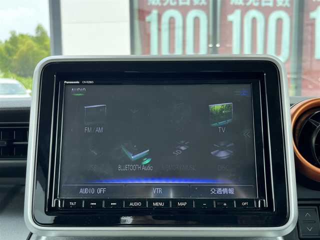 マツダ フレアワゴンタフスタイル ハイブリッドXT 奈良県 2021(令3)年 5.6万km 緑 ターボ/両側パワースライドドア/Panasonicナビ(フルセグTV/CD/DVD/AM・FM/BT)/アラウンドビューモニター/ETC/クルーズコントロール/衝突被害軽減ブレーキ/ペダル踏み間違い時加速抑制機能/車線逸脱警報機能/パドルシフト/シートヒーター(D/N席)/本革巻きステアリング/後席サンシェード/純正フロアマット/スペアキー/社外サスペンション装着/マフラーカッター装着