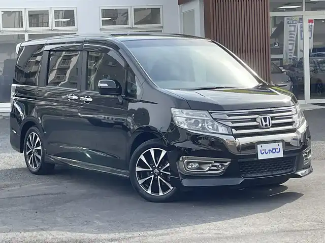 ホンダ ステップワゴン スパーダ Z クールスピリット 埼玉県 2014(平26)年 10.5万km プレミアムスパークルブラックパール (株)IDOMが運営する【じしゃロン川越店】の自社ローン専用車両になります。こちらは現金またはオートローンご利用時の価格です。自社ローンご希望の方は別途その旨お申付け下さい/純正メモリーナビ　VXM-135VFNi/フルセグ/CD/DVD/AM/FM/ミュージックサーバー/SD/バックカメラ/両側パワースライドドア/ビルトインETC/スマートキー（スペア×１）/ハーフレザーシート/純正１７インチアルミホイール/クルーズコントロール/アイドリングストップ/純正ドアバイザー/純正フロアマット/HIDオートライト/フォグ/パドルシフト/車両取扱説明書/保証書