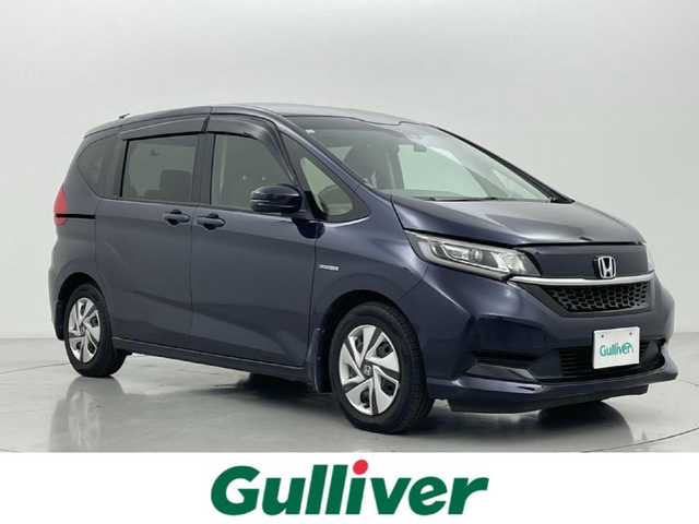 ホンダ フリード ハイブリット G ホンダセンシング 熊本県 2019(令1)年 5.8万km ミッドナイトブルービームM 社外8インチナビ（ＣＤ・ＤＶＤ・フルセグ・ＢＴ・ＵＳＢ・ｉｐｏｄ）/バックカメラ　/前後ドライブレコーダー　/ビルトインＥＴＣ　/レーダークルーズコントロール/両側パワースライドドア　/後ろのみクリアランスソナー/ホンダセンシング　/衝突軽減ブレーキ　/レーンキープアシスト/横滑り防止/アイドリングストップ/純正フロアマット/純正１５インチAW/オートライト/LEDヘッドライト/スマートキー/プッシュスタート/スペアキー1本/保証書/取扱説明書