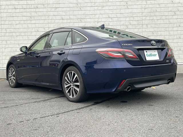 トヨタ クラウン ハイブリッド S Cパッケージ 茨城県 2018(平30)年 5万km ダークブルーマイカ プリクラッシュセーフティ/パーキングブレーキサポート/ふらつき検知/リアクロストラフィックアラート/クリアランスソナー/リアカメラ検知/先行車発進告知/センタートーレス制御/純正SDナビ/　　BT/CD/DVD/フルセグ/パノラミックビューモニター/パドルシフト/レーダークルーズコントロール/パワーシート/シートヒーター/ハンドルヒーター/純正17インチアルミホイール/LEDオートライト/オートマティックハイビーム/コーナーセンサー/ドライブレコーダー/スマートキー/ETC2.0