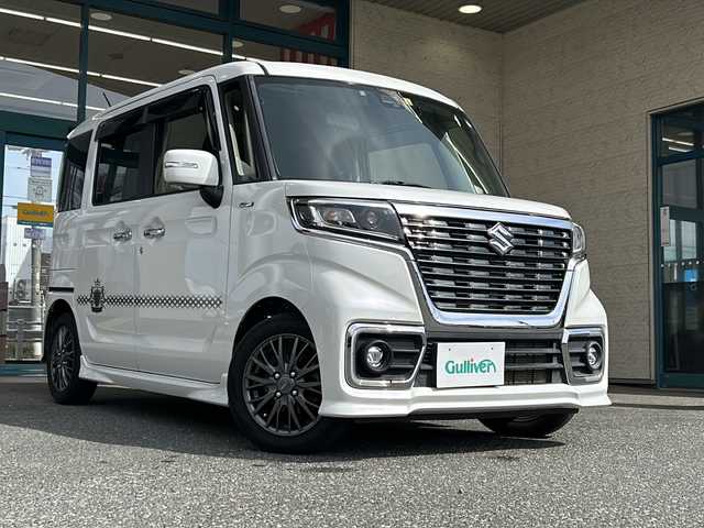 スズキ スペーシア カスタム HYBRID XS 愛知県 2018(平30)年 4.8万km ピュアホワイトP 登録時47996km/ワンオーナー/ＬＥＤヘッドライト/フォグランプ/両側パワースライドドア/社外ナビＴＶ/ＣＤ／ＤＶＤ／ＢＴ／フルセグ/シートヒーター/ハーフレザー/革巻ハンドル/純正ゴムマット/クリアランスソナー/電動格納ミラー/ミラーウインカー/ドライブレコーダー/ETC/スマートキー×2/保証書