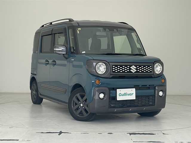スズキ スペーシア ギア HYBRID XZターボ 沖縄県 2023(令5)年 5.8万km デニムブルー ガンメタリック 2トーン 純正9インチナビ（MOP）/　BT/USB/AM/FM/フルセグ/全方位カメラ/ACパワープラグ　100V仕様（MOP)/ビルトインETC/前後ドライブレコーダー360°（HDR361GW）/両側パワースライドドア/デュアルセンサーブレーキサポート/レーンキープアシスト/コーナーセンサー/オートマチックハイビーム/アイドリングストップ/ヘッドアップディスプレイ/前席シートヒーター/オートライト　/LEDヘッドライト/純正14インチAW/純正フロアマット/プッシュスタート/スマートキ―/スペアキー/保証書