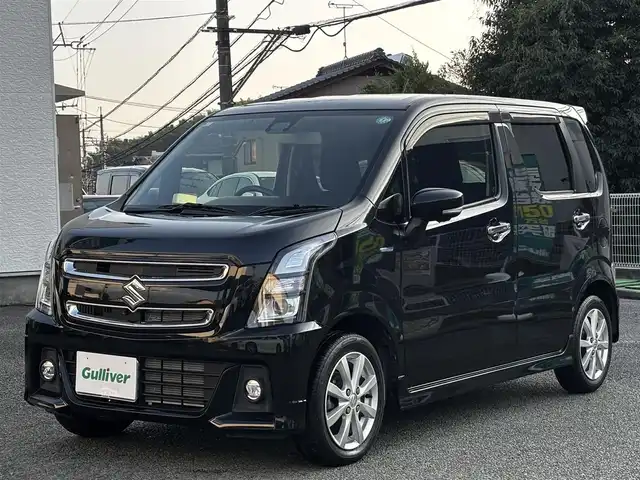 スズキ ワゴンＲ スティングレー HYBRID X 熊本県 2017(平29)年 8.3万km ブルーイッシュブラックパール3 純正ナビ/【フルセグ/CD/DVD/Bluetooth/AUX】/全方位モニター/デュアルカメラブレーキサポート/車線逸脱警報/ヘッドアップディスプレイ/革巻きステアリング/ステアリングリモコン/シートヒーター/オートLEDヘッドライト/フォグランプ/純正14インチアルミホイール/ビルトインETC/アイドリングストップ/純正ドアバイザー