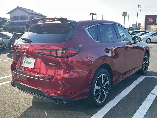 マツダ ＣＸ－６０ XD HV プレミアムモダン 岐阜県 2023(令5)年 2.4万km 赤 登録時走行距離23554km/純正ディスプレイオーディオ/プッシュスタート/スマートキー/ターボ/スペアキー/クルーズコントロール/ETC/サンルーフ/レザーシート/シートヒーター/シートクーラー/純正アルミホイール/レーンキープアシスト/オートライト/オートマチックハイビーム/LEDヘッドライト/電動リヤゲート/衝突被害軽減システム/ステアリングヒーター/純正ドライブレコーダー/パワーシート/AUTO EXE　リヤスポイラー/４WD/AUTO EXE　4本だしマフラー/AUTO EXEフロントアンダースポイラー/Blutooth/フルセグ