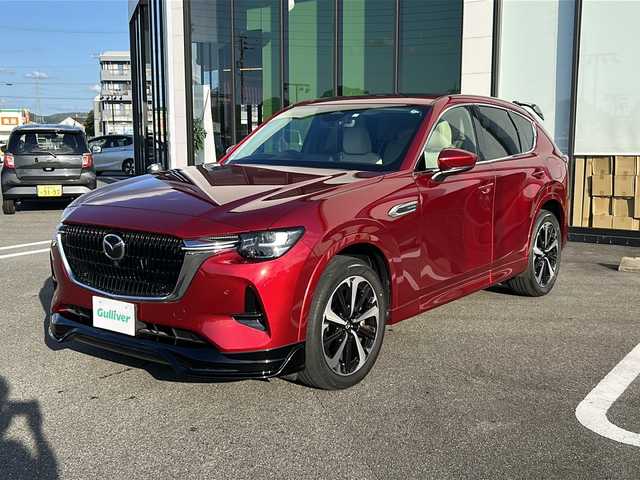 マツダ ＣＸ－６０ XD HV プレミアムモダン 岐阜県 2023(令5)年 2.4万km 赤 登録時走行距離23554km/純正ディスプレイオーディオ/プッシュスタート/スマートキー/ターボ/スペアキー/クルーズコントロール/ETC/サンルーフ/レザーシート/シートヒーター/シートクーラー/純正アルミホイール/レーンキープアシスト/オートライト/オートマチックハイビーム/LEDヘッドライト/電動リヤゲート/衝突被害軽減システム/ステアリングヒーター/純正ドライブレコーダー/パワーシート/AUTO EXE　リヤスポイラー/４WD/AUTO EXE　4本だしマフラー/AUTO EXEフロントアンダースポイラー/Blutooth/フルセグ