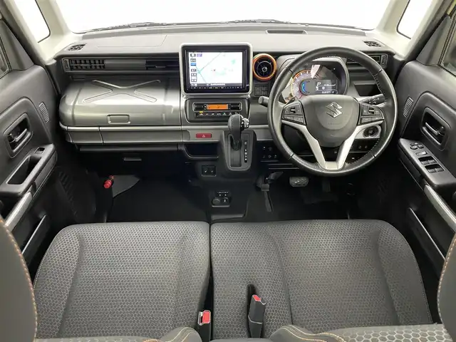 スズキ スペーシア ギア HYBRID XZターボ 岡山県 2021(令3)年 6.7万km シフォンアイボリーM 純正８インチナビ　(CN-RZ866)/【CD/DVD/BT/USB/フルセグ】/全方位カメラ　/両側電動スライド　/レーダークルーズコントロール　/ビルトインＥＴＣ　/シートヒーター　前席/ＬＥＤヘッドライト　/コーナーセンサー　後/オートハイビーム　/ルーフレール　/フォグランプ/禁煙車/アイドリングストップ/パドルシフト/純正フロアマット
