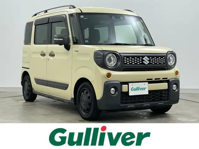 スズキ スペーシア ギア HYBRID XZターボ 岡山県 2021(令3)年 6.7万km シフォンアイボリーM 純正８インチナビ　(CN-RZ866)/【CD/DVD/BT/USB/フルセグ】/全方位カメラ　/両側電動スライド　/レーダークルーズコントロール　/ビルトインＥＴＣ　/シートヒーター　前席/ＬＥＤヘッドライト　/コーナーセンサー　後/オートハイビーム　/ルーフレール　/フォグランプ/禁煙車/アイドリングストップ/パドルシフト/純正フロアマット