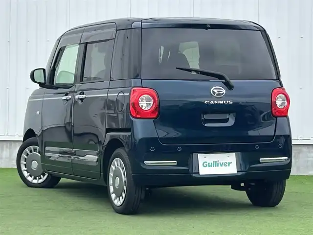 ダイハツ ムーヴ キャンバス セオリー G 香川県 2024(令6)年 0.7万km レーザーブルークリスタルシャイン 社外7インチSDナビ/→フルセグ/CD/DVD/Bluetooth/バックカメラ/スマートアシスト/・衝突警報/衝突回避支援ブレーキ/・ブレーキ制御付誤発進抑制機能/・車線逸脱警報/抑制機能/・ふらつき警報/・路側逸脱警報機能/・アダプティブドライビングビーム/・オートハイビーム/両側パワースライドドア/前席シートヒーター/LEDヘッドライト/LEDフォグランプ/電子パーキングブレーキ/オートブレーキホールド/ホッとカップホルダー/置きラクボックス/本革ステアリング/ステアリングリモコン/アイドリングストップ/プッシュスタート/スマートキー