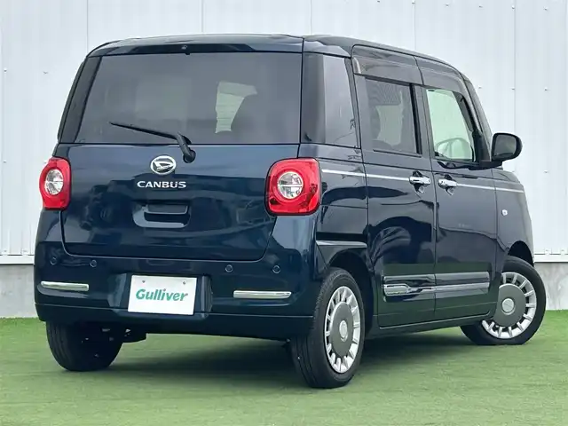 ダイハツ ムーヴ キャンバス セオリー G 香川県 2024(令6)年 0.7万km レーザーブルークリスタルシャイン 社外7インチSDナビ/→フルセグ/CD/DVD/Bluetooth/バックカメラ/スマートアシスト/・衝突警報/衝突回避支援ブレーキ/・ブレーキ制御付誤発進抑制機能/・車線逸脱警報/抑制機能/・ふらつき警報/・路側逸脱警報機能/・アダプティブドライビングビーム/・オートハイビーム/両側パワースライドドア/前席シートヒーター/LEDヘッドライト/LEDフォグランプ/電子パーキングブレーキ/オートブレーキホールド/ホッとカップホルダー/置きラクボックス/本革ステアリング/ステアリングリモコン/アイドリングストップ/プッシュスタート/スマートキー