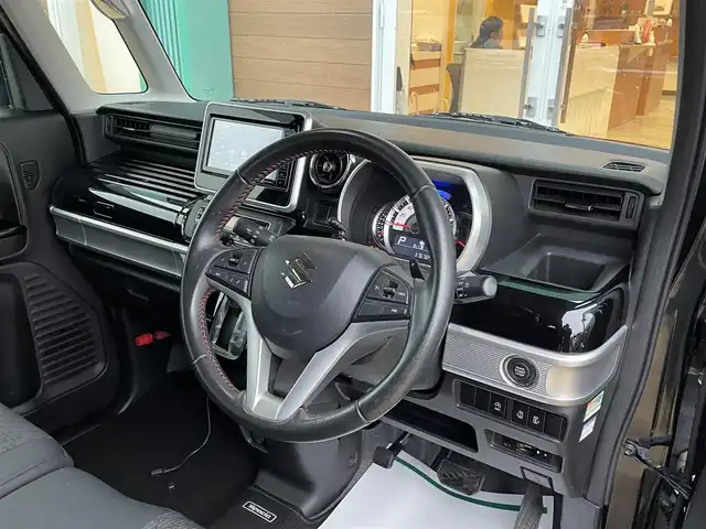 スズキ スペーシア カスタム HYBRID XS ターボ 宮崎県 2018(平30)年 3.8万km ブルーイッシュブラックパール3 メモリナビ/フルセグテレビ/バックカメラ/両側パワースライドドア/クルーズコントロール/ETC/衝突軽減ブレーキ/レーンキープ/LEDライト/ハーフレザーシート/シートヒーター