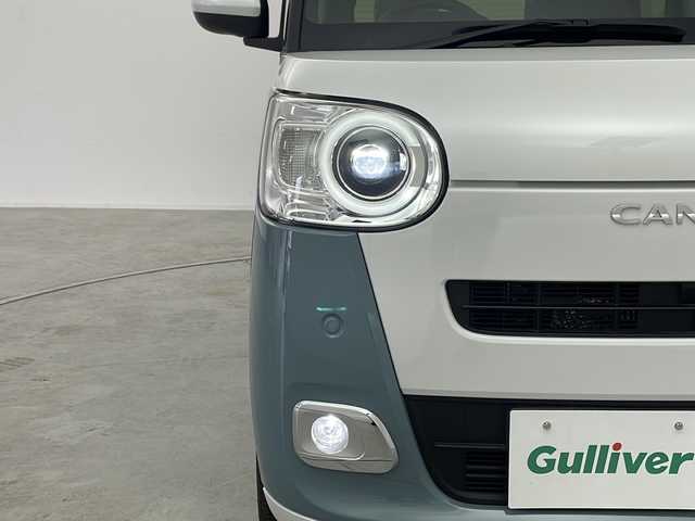 ダイハツ ムーヴ キャンバス ストライプス G 群馬県 2024(令6)年 0.3万km シャイニングホワイトパール/レイクブルーメタリック ナビ　バックカメラ　衝突被害軽減ブレーキ　両側電動スライドドア　カップヒーター　アイドリングストップ　ウェルカムオープン機能　シートヒーター　ステアリングリモコン　電動パーキングブレーキ　禁煙車