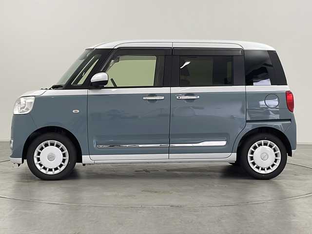 ダイハツ ムーヴ キャンバス ストライプス G 群馬県 2024(令6)年 0.3万km シャイニングホワイトパール/レイクブルーメタリック ナビ　バックカメラ　衝突被害軽減ブレーキ　両側電動スライドドア　カップヒーター　アイドリングストップ　ウェルカムオープン機能　シートヒーター　ステアリングリモコン　電動パーキングブレーキ　禁煙車