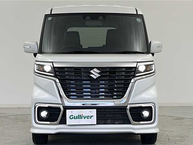 スズキ スペーシア カスタム HYBRID XS 宮城県 2021(令3)年 6.5万km ピュアホワイトP 禁煙車/スズキセーフティサポート/・車線逸脱警報機能/・パーキングソナー/・横滑り防止装置/・ハイビームアシスト/デュアルカメラブレーキサポート/アダプティブクルーズコントロール/社外7インチディスプレイオーディオ/【DDX5020S】/・BT.CD.DVD.USB.AppleCarPlay.AndroidAuto/両側パワースライドドア/ハーフレザーシート/・D席シートヒーター/ETC/プッシュスタート/スマートキー×2/ステアリングスイッチ/LEDヘッドライト/LEDフォグライト/純正15インチAW/冬タイヤ積込み/【社外AW（155/65/14）】/社外フロアマット/シートバックテーブル/ロールサンシェード/ドアバイザー