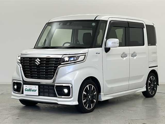 スズキ スペーシア カスタム HYBRID XS 宮城県 2021(令3)年 6.5万km ピュアホワイトP 禁煙車/スズキセーフティサポート/・車線逸脱警報機能/・パーキングソナー/・横滑り防止装置/・ハイビームアシスト/デュアルカメラブレーキサポート/アダプティブクルーズコントロール/社外7インチディスプレイオーディオ/【DDX5020S】/・BT.CD.DVD.USB.AppleCarPlay.AndroidAuto/両側パワースライドドア/ハーフレザーシート/・D席シートヒーター/ETC/プッシュスタート/スマートキー×2/ステアリングスイッチ/LEDヘッドライト/LEDフォグライト/純正15インチAW/冬タイヤ積込み/【社外AW（155/65/14）】/社外フロアマット/シートバックテーブル/ロールサンシェード/ドアバイザー