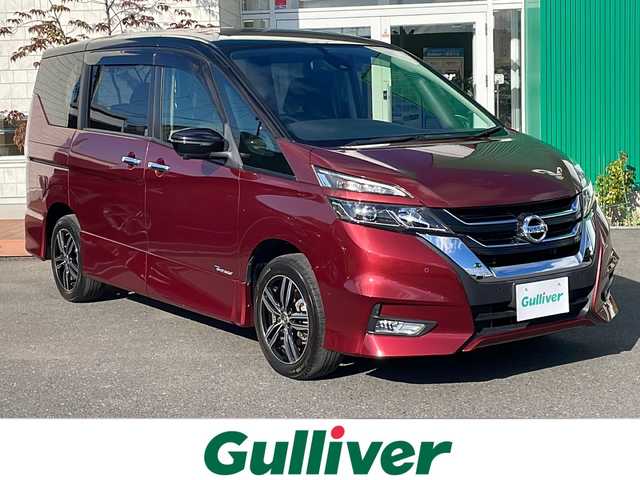 日産 セレナ ハイウェイスター 青森県 2016(平28)年 11.2万km マルーンレッド 2トーン 4WD/セーフティパックA/快適パック/純正9インチナビ・フルセグTV/CD・DVD・Bluetooth・SD/純正フリップダウンモニター/アラウンドビューモニター/インテリジェントパーキングアシスト/両側パワースライドドア/エマージェンシーブレーキ/クルーズコントロール/フロント・バックソナー/サイド・カーテンエアバッグ/ビルトインETC/2.3列目USB電源ソケット/3列目シートスライド/LEDヘッドライト/フォグランプ/社外16インチアルミ