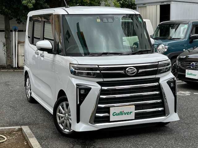 ダイハツ タント カスタム RS 長崎県 2023(令5)年 0.8万km シャイニングホワイトパール 登録時走行7728km/ワンオーナー/スマートアシスト/・衝突回避支援ブレーキ機能/・衝突警報機能/・ブレーキ制御付誤発進抑制機能/・車線逸脱警報機能/・車線逸脱抑制制御機能/・路側逸脱警報機能/・ふらつき警報/・先行車発進お知らせ機能/・標識認識機能（進入禁止/最高速度/一時停止）/・アダプティブドライビングビーム/・コーナーセンサー/スマートパノラマパーキングパック/・スマートパノラマパーキングアシスト（フロント/サイド/バックカメラ）/・ドアミラーヒーター/・助手席側サイドアンダーミラー/・ステアリングスイッチ（駐車支援）/純正ディスプレイオーディオ/フルセグTV/ビルトインETC2.0/ドライブレコーダー/両側パワースライドドア/LEDライト/ハーフレザーシート（合皮）/前席シートヒーター/eco IDLE/メッキフロントグリル（08400-K2379)/保証書・取説/スペアキー