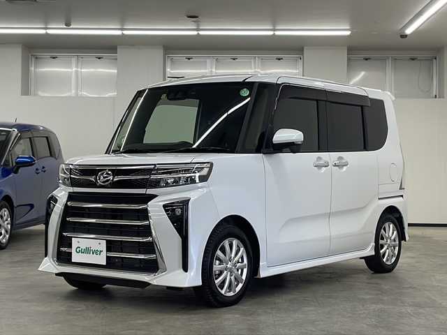 ダイハツ タント カスタム RS 長崎県 2023(令5)年 0.8万km シャイニングホワイトパール 登録時走行7728km/ワンオーナー/スマートアシスト/・衝突回避支援ブレーキ機能/・衝突警報機能/・ブレーキ制御付誤発進抑制機能/・車線逸脱警報機能/・車線逸脱抑制制御機能/・路側逸脱警報機能/・ふらつき警報/・先行車発進お知らせ機能/・標識認識機能（進入禁止/最高速度/一時停止）/・アダプティブドライビングビーム/・コーナーセンサー/スマートパノラマパーキングパック/・スマートパノラマパーキングアシスト（フロント/サイド/バックカメラ）/・ドアミラーヒーター/・助手席側サイドアンダーミラー/・ステアリングスイッチ（駐車支援）/純正ディスプレイオーディオ/フルセグTV/ビルトインETC2.0/ドライブレコーダー/両側パワースライドドア/LEDライト/ハーフレザーシート（合皮）/前席シートヒーター/eco IDLE/メッキフロントグリル（08400-K2379)/保証書・取説/スペアキー