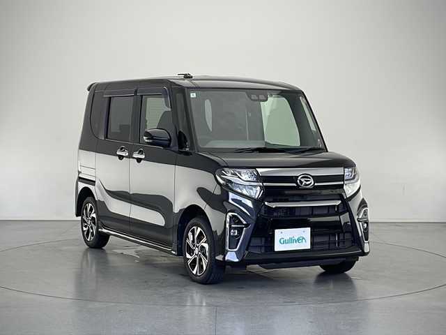 ダイハツ タント カスタム X 長野県 2020(令2)年 3.2万km ブラックマイカメタリック 4WD/社外ナビ　CN-RE05WD/（フルセグ/Bluetooth/CD/DVD）/バックカメラ/両側電動スライドドア/ETC/衝突軽減ブレーキ/車線逸脱防止/コーナーセンサー/ロングスライドシート/LEDヘッドライト/フロントフォグ/前席シートヒーター/ハーフレザーシート/オートライト/ステアリングスイッチ/社外ドアバイザー/電格ミラー/2列目サンシェード/スマートキー