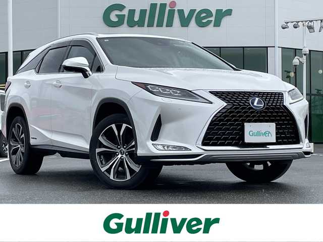 レクサス ＲＸ 450hL 佐賀県 2019(令1)年 8.3万km ソニッククォーツ サンルーフ/黒革シート/純正12.3インチナビ/・フルセグTV/CD/DVD/SD/USB/Bluetooth/パノラミックビューモニター/前方ドライブレコーダー/ビルトインETC2.0/ヘッドアップディスプレイ/電動リアゲ―ト/電動格納サードシート/電子パーキングブレーキ/AUTO HOLD機能/D＋N席メモリー機能付パワーシート/シートヒーター/エアシート/二列目シートヒーター/１００V電源/後席エアコン/後席用サイドサンシェード/パドルシフト/木目調革巻きステアリング/ステアリングヒーター/ステアリングリモコン/純正20インチアルミホイール/純正LEDヘッドライト/純正LEDフォグライト/純正ドアバイザ―/新車保証書/取扱説明書/スペアキー１本/Lexus Safety System+/・プリクラッシュセーフティ/・レーダークルーズコントロール/・レーントレーシングアシスト/・ブラインドスポットモニター/・ロードサインアシスト/・先行車発進お知らせ機能/・パーキングサポートアラート