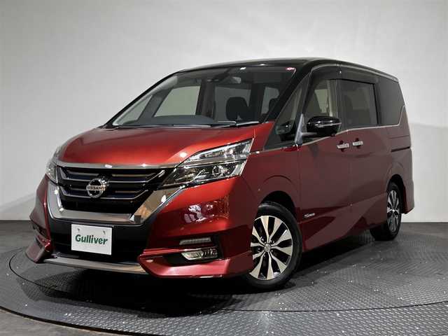 日産 セレナ ハイウェイスター Vセレクション 愛媛県 2018(平30)年 4.9万km マルーンレッド 2トーン ・９型ナビ/（フルセグＴＶ・ＢＴ・ＣＤ・ＤＶＤ・ＦＭ・ＡＭ・ＳＤ・ＵＳＢ・ＡＵＸ）/・全方位カメラ　/・ＥＴＣ　/・前方ドラレコ　/・１１型後席モニター　/・両側電動ドア　/・クルーズコントロール　/・パーキングアシスト/・衝突軽減ブレーキ
