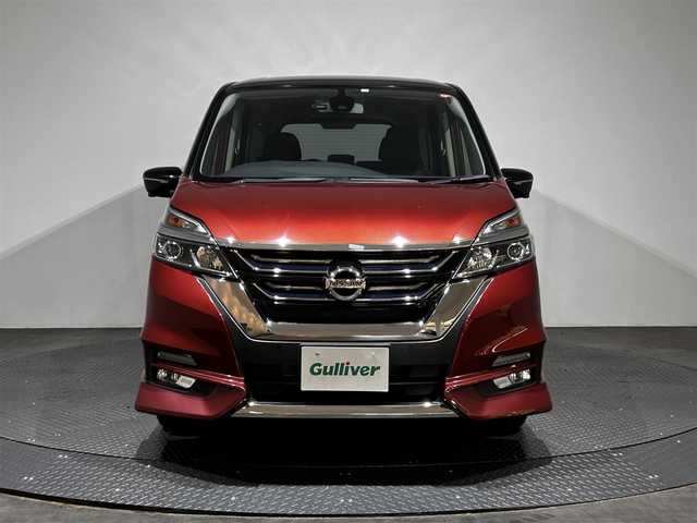 日産 セレナ ハイウェイスター Vセレクション 愛媛県 2018(平30)年 4.9万km マルーンレッド 2トーン ・９型ナビ/（フルセグＴＶ・ＢＴ・ＣＤ・ＤＶＤ・ＦＭ・ＡＭ・ＳＤ・ＵＳＢ・ＡＵＸ）/・全方位カメラ　/・ＥＴＣ　/・前方ドラレコ　/・１１型後席モニター　/・両側電動ドア　/・クルーズコントロール　/・パーキングアシスト/・衝突軽減ブレーキ