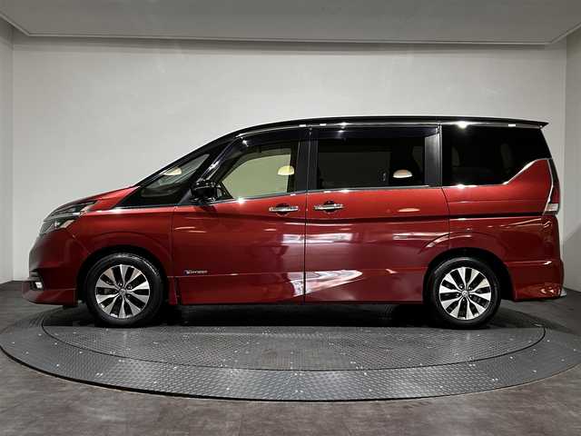 日産 セレナ ハイウェイスター Vセレクション 愛媛県 2018(平30)年 4.9万km マルーンレッド 2トーン ・９型ナビ/（フルセグＴＶ・ＢＴ・ＣＤ・ＤＶＤ・ＦＭ・ＡＭ・ＳＤ・ＵＳＢ・ＡＵＸ）/・全方位カメラ　/・ＥＴＣ　/・前方ドラレコ　/・１１型後席モニター　/・両側電動ドア　/・クルーズコントロール　/・パーキングアシスト/・衝突軽減ブレーキ