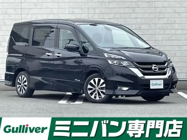 日産 セレナ ハイウェイスター Vセレクション 福岡県 2018(平30)年 6.7万km ダイヤモンドブラック 純正９型ＳＤナビ（フルセグTV/CD/DVD/BT）アラウンドビューモニターエマージェンシーブレーキコーナーセンサー両側パワスラドラレコETCUSBポート純正LEDライト純正フロアマット純正ホイール16インチスマートキープッシュスタート