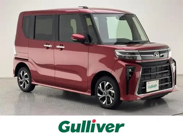 ダイハツ タント カスタム X 兵庫県 2024(令6)年 0.5万km ファイアークォーツレッドM 4WD/社外SDナビ(CD/DVD/SD/Bluetooth/フルセグ)/全方位カメラ/両側パワースライドドア/前後コーナーセンサー/ハーフレザーシート/シートヒーター/アイドリングストップ/LEDヘッドライト/LEDフォグライト/純正14インチアルミホイール/純正フロアマット/オートライト
