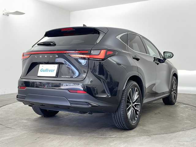 レクサス ＮＸ 250 バージョンL 兵庫県 2022(令4)年 5.4万km グラファイトブラックガラスフレーク ・純正14インチナビ（フルセグ・BT・USB・Miracast）/・全方位カメラ/・ビルトインETC2.0/・前後ドライブレコーダー/・デジタルインナーミラー/・レーンディパーチャーアラート/・クリアランスソナー/・パーキングサポートブレーキ/・ブラインドスポットモニター/・安心降車アシスト/・リヤトラフィックアラート/・リアカメラディテクション/・ロードサインアシスト/・プロアクティブドライビングアシスト/・ヘッドアップディスプレイ/・レーダークルーズコントロール/・オートマチックハイビーム/・レーンチェンジアシスト/・プリクラッシュセーフティ/・フロントクロストラフィックアラート/・発進遅れ告知/・LEDオートライト/・フォグランプ/・パドルシフト/・ステアリングリモコン/・電動リアゲート/・レザーシート/・パワーシート/・シートヒーター/・シートクーラー/・メモリシート/・置くだけ充電/・純正20インチアルミホイール/・純正フロアマット/・ブレーキホールド/・電動パーキングブレーキ/・ステアリングヒーター/・スマートキー/・プッシュスタート/・W＋サイド＋カーテンエアバック
