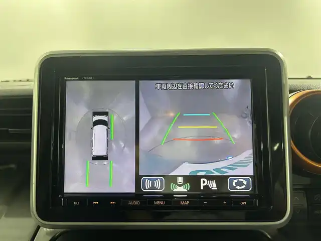 スズキ スペーシア ギア HYBRID XZ 佐賀県 2019(平31)年 5.5万km オフブルーメタリック/ガンメタリック2トーンルーフ 純正ディーラーオプションSD8インチナビ/Bluetoothオーディオ接続/衝突軽減システム/全方位カメラ/バックカメラ/両側パワースライドドア/シートヒーター/ETC/純正フロアマット/ステアリングスイッチ/後席サーキュレーター/ヘッドアップディスプレイ/禁煙車/ABS/横滑り防止装置/レーンアシスト/オートライト/オートマチックハイビーム/コーナーセンサー/LEDヘッドライト