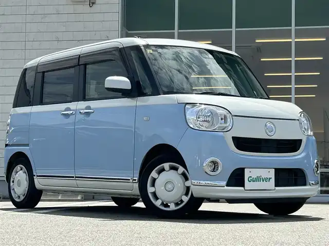 ダイハツ ムーヴ キャンバス X LTD メイクアップ SA Ⅲ 兵庫県 2018(平30)年 4.7万km パールホワイトⅢ/シルキーブルーパール 2トーン ディーラーオプションナビ/フルセグTV/バックカメラ/CD／DVD/ステアリングスイッチ/スマートキー/ドアバイザー/スマートアシストIII/Bluetoothオーディオ/両側パワースライドドア/USBポート/フォグランプ/純正フロアマット