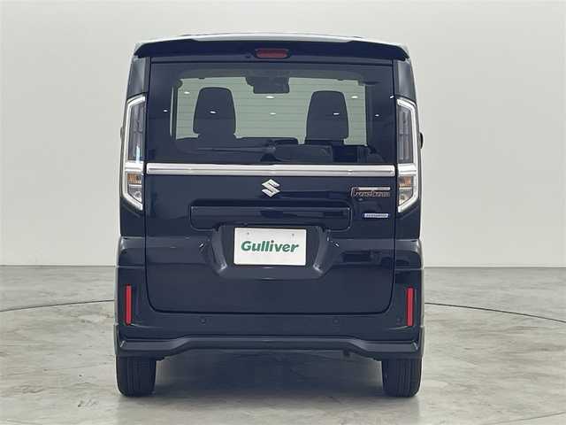 スズキ スペーシア カスタム HYBRID XS 福岡県 2024(令6)年 0.1千km ブルーイッシュブラックパール3 登録届出済未使用車　/社外８型ナビ　/フルセグTV/バックカメラ　/アダプティブクルーズコントロール　/コーナーセンサー　/デュアルセンサーブレーキサポート　/標識認識　/先行車発進お知らせ　/両側電動スライドドア　/ハーフレザーシート　/シートヒーター　/ステアリングリモコン　/ステアリングヒーター　/ＨＵＤ　/純正１５インチアルミホイール　/LEDヘッドライト