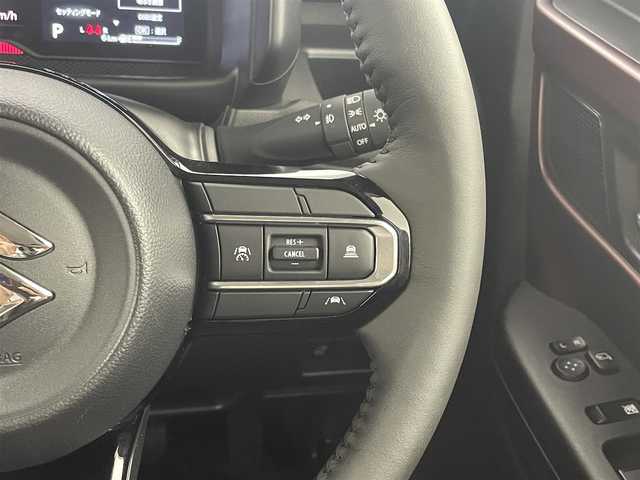 スズキ スペーシア カスタム HYBRID XS 福岡県 2024(令6)年 0.1千km ブルーイッシュブラックパール3 登録届出済未使用車　/社外８型ナビ　/フルセグTV/バックカメラ　/アダプティブクルーズコントロール　/コーナーセンサー　/デュアルセンサーブレーキサポート　/標識認識　/先行車発進お知らせ　/両側電動スライドドア　/ハーフレザーシート　/シートヒーター　/ステアリングリモコン　/ステアリングヒーター　/ＨＵＤ　/純正１５インチアルミホイール　/LEDヘッドライト