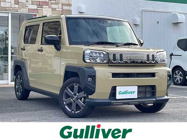 ダイハツ タフト G ダーククロムベンチャー 徳島県 2023(令5)年 3.9万km サンドベージュメタリック ガラスルーフ/純正9インチナビ・フルセグTV/・CD/DVD/SD/USB/HDMI/Bluetooth/TVキャンセラー/全方位カメラ/D+N席シートヒーター/コーナーセンサー/電子パーキングブレーキ/AUTO HOLD機能/革巻きステアリング/ステアリングリモコン/オートハイビーム/純正LEDヘッドライト/純正LEDフォグライト/純正15インチアルミ/ETC/新車保証書/ダイハツスマートアシスト/・車線逸脱抑制機能/・車線逸脱警報/・先行車発進お知らせ機能/・衝突被害軽減ブレーキ