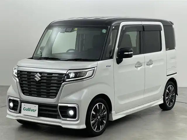 スズキ スペーシア カスタム HYBRID XS ターボ 福岡県 2018(平30)年 9.7万km ピュアホワイトパール/ブラック2トーン 社外ナビ（ＢＴ，フルセグＴＶ）　/バックカメラ　/ＥＴＣ/前後ドラレコ　/クルーズコントロール　/コーナーセンサー　/衝突軽減ブレーキ　/レーンキープ　/パドルシフト　/両側電動スライドドア　/シートヒーター　/ＬＥＤ