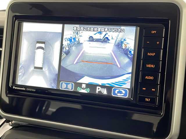 スズキ スペーシア カスタム HYBRID XS 宮崎県 2018(平30)年 4.3万km ムーンライトバイオレットPM 禁煙車/衝突被害軽減ブレーキ/社外ナビTV/（Panasonic/CN-RZ743W/CD/DVD/Bluetooth/フルセグTV)/純正ドライブレコーダー/純正LEDオートライト/純正LEDフォグ/純正15インチアルミ/純正エアロ/純正ルーフエンドスポイラー/純正セキュリティアラーム/純正フロアマット/全方位モニター/両側電動スライドドア/ヘッドアップディスプレイ/レーンディパーチャーアラート/クリアランスソナー/エネチャージ/シートヒーター/ハーフレザーシート/本革巻ハンドル/スマートキー/プッシュエンジンスタート/新車時保証書/取扱い説明書