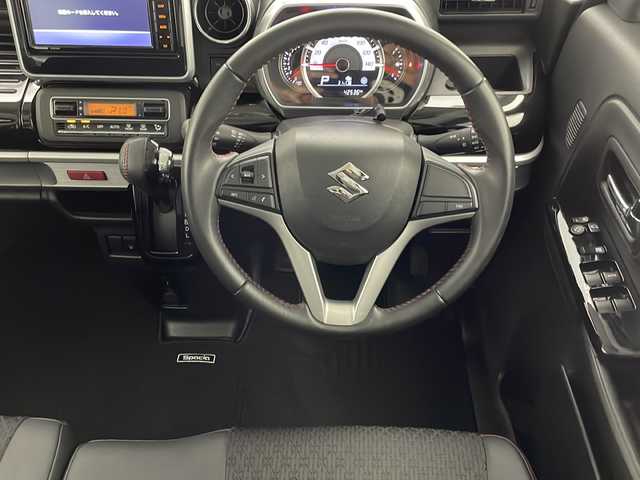 スズキ スペーシア カスタム HYBRID XS 宮崎県 2018(平30)年 4.3万km ムーンライトバイオレットPM 禁煙車/衝突被害軽減ブレーキ/社外ナビTV/（Panasonic/CN-RZ743W/CD/DVD/Bluetooth/フルセグTV)/純正ドライブレコーダー/純正LEDオートライト/純正LEDフォグ/純正15インチアルミ/純正エアロ/純正ルーフエンドスポイラー/純正セキュリティアラーム/純正フロアマット/全方位モニター/両側電動スライドドア/ヘッドアップディスプレイ/レーンディパーチャーアラート/クリアランスソナー/エネチャージ/シートヒーター/ハーフレザーシート/本革巻ハンドル/スマートキー/プッシュエンジンスタート/新車時保証書/取扱い説明書