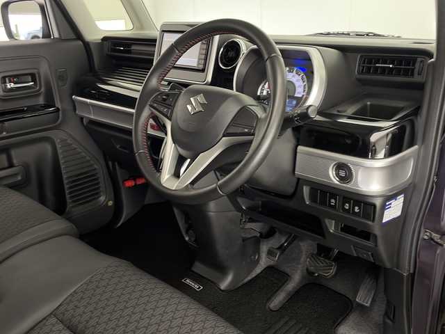 スズキ スペーシア カスタム HYBRID XS 宮崎県 2018(平30)年 4.3万km ムーンライトバイオレットPM 禁煙車/衝突被害軽減ブレーキ/社外ナビTV/（Panasonic/CN-RZ743W/CD/DVD/Bluetooth/フルセグTV)/純正ドライブレコーダー/純正LEDオートライト/純正LEDフォグ/純正15インチアルミ/純正エアロ/純正ルーフエンドスポイラー/純正セキュリティアラーム/純正フロアマット/全方位モニター/両側電動スライドドア/ヘッドアップディスプレイ/レーンディパーチャーアラート/クリアランスソナー/エネチャージ/シートヒーター/ハーフレザーシート/本革巻ハンドル/スマートキー/プッシュエンジンスタート/新車時保証書/取扱い説明書