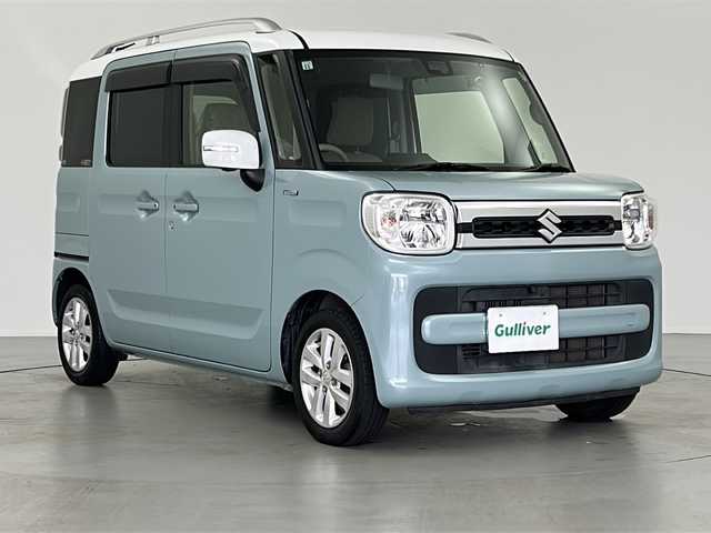 スズキ スペーシア HYBRID X 岐阜県 2019(令1)年 6.7万km オフブルーメタリック/ホワイト2トーン Panasonicナビ/（CD/DVD/TV/Bluetooth）/全周囲カメラ/運転席シートヒーター/両側パワースライド/衝突軽減ブレーキ/アイドリングストップ/横滑り防止システム/レーンキープアシスト/ドライブレコーダー/プッシュスタート/スマートキー/スペアキー