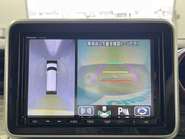 スズキ スペーシア HYBRID X 岐阜県 2019(令1)年 6.7万km オフブルーメタリック/ホワイト2トーン Panasonicナビ/（CD/DVD/TV/Bluetooth）/全周囲カメラ/運転席シートヒーター/両側パワースライド/衝突軽減ブレーキ/アイドリングストップ/横滑り防止システム/レーンキープアシスト/ドライブレコーダー/プッシュスタート/スマートキー/スペアキー