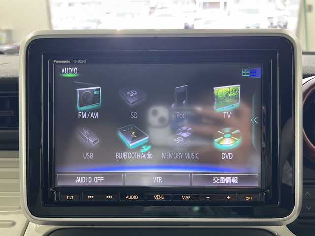 スズキ スペーシア HYBRID X 岐阜県 2019(令1)年 6.7万km オフブルーメタリック/ホワイト2トーン Panasonicナビ/（CD/DVD/TV/Bluetooth）/全周囲カメラ/運転席シートヒーター/両側パワースライド/衝突軽減ブレーキ/アイドリングストップ/横滑り防止システム/レーンキープアシスト/ドライブレコーダー/プッシュスタート/スマートキー/スペアキー