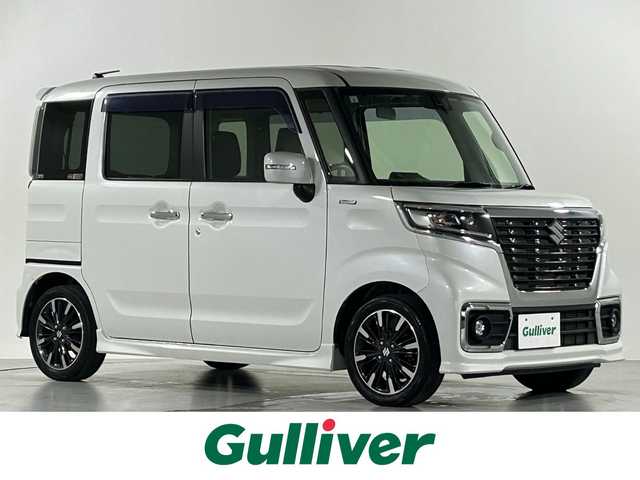 スズキ スペーシア カスタム HYBRID XS 佐賀県 2019(平31)年 5.4万km ピュアホワイトP 社外7インチナビ/フルセグTV/Bluetooth/CD/DVD/両側パワースライドドア/運転席シートヒーター/後席サンシェード/後席サーキュレーター/衝突被害軽減システム/パーキングソナー/横滑り防止装置/アイドリングストップ/オートライト/オートマチックハイビーム/LEDヘッドライト/フォグランプ/純正フロアマット/純正15インチアルミホイール/スペアキー（1本）/保証書/取扱説明書