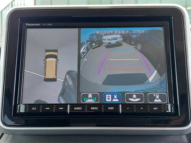 スズキ スペーシア ギア HYBRID XZターボ 東京都 2023(令5)年 1.6万km シフォンアイボリーM スズキセーフティサポート/・デュアルカメラブレーキサポート/・車線逸脱警報機能/・先行車発進お知らせ機能/・標識認知機能/・誤発進抑制機能/・アダプティブクルーズコントロール/・ヘッドアップディスプレイ/・ブラインドスポットモニター/・全方位モニター/ルーフレール/プッシュスタート/アイドリングストップ/パドルシフト/純正8インチナビ/フルセグTV/HDMI入力/ETC/ルームミラー型 前後ドライブレコーダー/両側パワースライドドア/シートヒーター/パーソナルテーブル/後席ロールサンシェード/LEDヘッドライト/ドアバイザー/14インチ純正アルミホイール