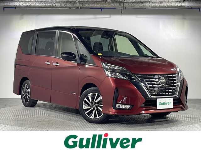 日産 セレナ ハイウェイスター V 沖縄県 2020(令2)年 5.8万km マルーンレッド 2トーン 禁煙車/県外仕入れ/純正１０インチナビ[MM519D-L]/（フルセグTV CD DVD Bluetooth）/純正フリップダウンモニター/両側パワースライド/ブラインドスポットモニター/プロパイロット/ドライブレコーダー前後/純正16インチアルミ/LEDヘッドライト