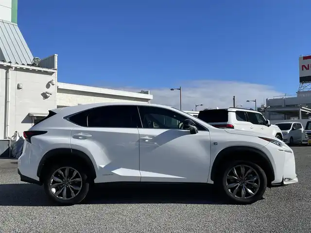 レクサス ＮＸ 300h Fスポーツ 兵庫県 2015(平27)年 3.9万km ホワイトノーヴァガラスフレーク /OP レーダークルーズコントロール//OP パノラミックビューモニター//OP BSM//OP クリアランスソナー//OP プリクラッシュセーフティ//OP レーンディパーチャーアラート（LDA）//OP スペアタイヤ//OP 3眼フルLEDヘッドランプ//OP オートマチックハイビーム//OP パワーバックドア//OP AC100V電源/・メーカーSDナビ/・地デジ/DVD/BT/USB/AUX/・ステアリングリモコン/・ステアリングヒーター/・Fスポーツ専用シート（電動/ヒーター/ベンチレーション）//運転席メモリー付/・パドルシフト/・ビルトインETC/・純正18インチAW/・カードキー