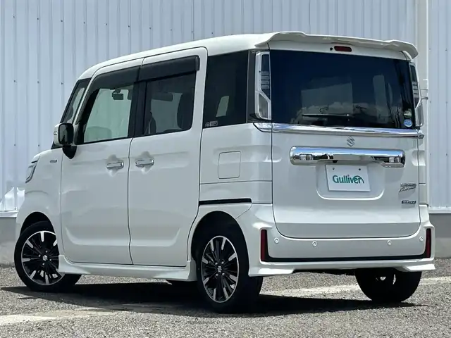 スズキ スペーシア カスタム HYBRID XS 熊本県 2019(令1)年 3.7万km ピュアホワイトP 社外SDナビDTV/・AM/FM/CD/DVD/SD/BT/フルセグTV/・バックカメラ/スズキセーフティサポート/・衝突被害軽減ブレーキ/・車線逸脱警報/・パーキングセンサー/前後ドライブレコーダー/両側電動スライドドア/ビルトインＥＴＣ/アイドリングストップ/ハーフレザーシート/Ｄ席シートヒーター/ＬＥＤヘッドライト/オートライト/フォグランプ/スマートキー/プッシュスタート/電格ミラー/社外フロアマット/ドアバイザー/純正アルミホイール