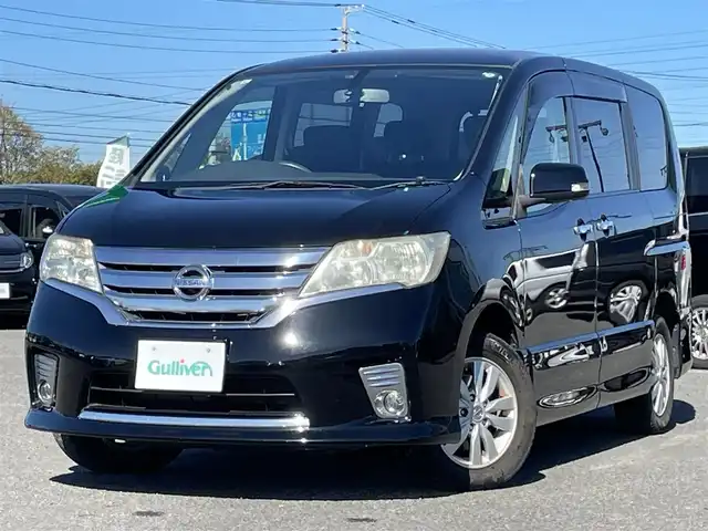 日産 セレナ ハイウェイスター Vセレクション 道央・札幌 2013(平25)年 7.1万km スーパーブラック ４WD/純正ディーラーOPナビ/CD/DVD/SD/フルセグ/横滑り防止装置/クルーズコントロール/バックカメラ/ETC/アイドリングストップ/ECOMODE/両側パワースライドドア/プッシュスタート/スマートキー/LEDヘッドライト/オートライト/フォグランプ/電動格納ミラー/ウィンカーミラー/純正フロアマット/ドアバイザー