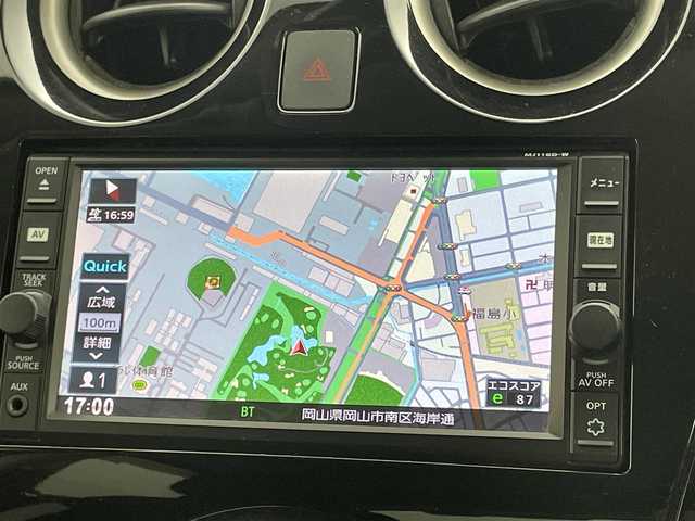 日産 ノート e－パワー X 岡山県 2016(平28)年 5.8万km スーパーブラック 純正メモリーナビ/（Bluetooth/フルセグTV/CD/DVD/USB】/エマージェンシーブレーキ/アラウンドビューモニター/ＥＴＣ/コーナーセンサー（前後）/プッシュスタート/アイドリングストップ/踏み間違い防止/横滑り防止装置/ISOFIX/ステアリングスイッチ/チルトステアリング/シートリフター/ウインカーミラー/ドアバイザー/スマートキー