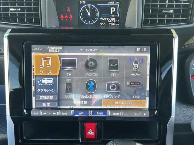 ダイハツ トール カスタムG ターボ 静岡県 2023(令5)年 0.8万km レーザーブルークリスタルシャイン アルパインナビ/・フルセグTV/・CD/DVD/・SD/・FM/AM/・USB/・Bluetooth/・HDMI/主要装備/・ドライブレコーダー/・ＥＴＣ/・両側パワースライドドア/・ＬＥＤライト/・全方位カメラ/・クリアランスソナー/・アイドリングストップ/・横滑り防止装置/・車線逸脱警報/・プリクラッシュセーフティ/・レーダークルコン/・15インチ純正アルミ